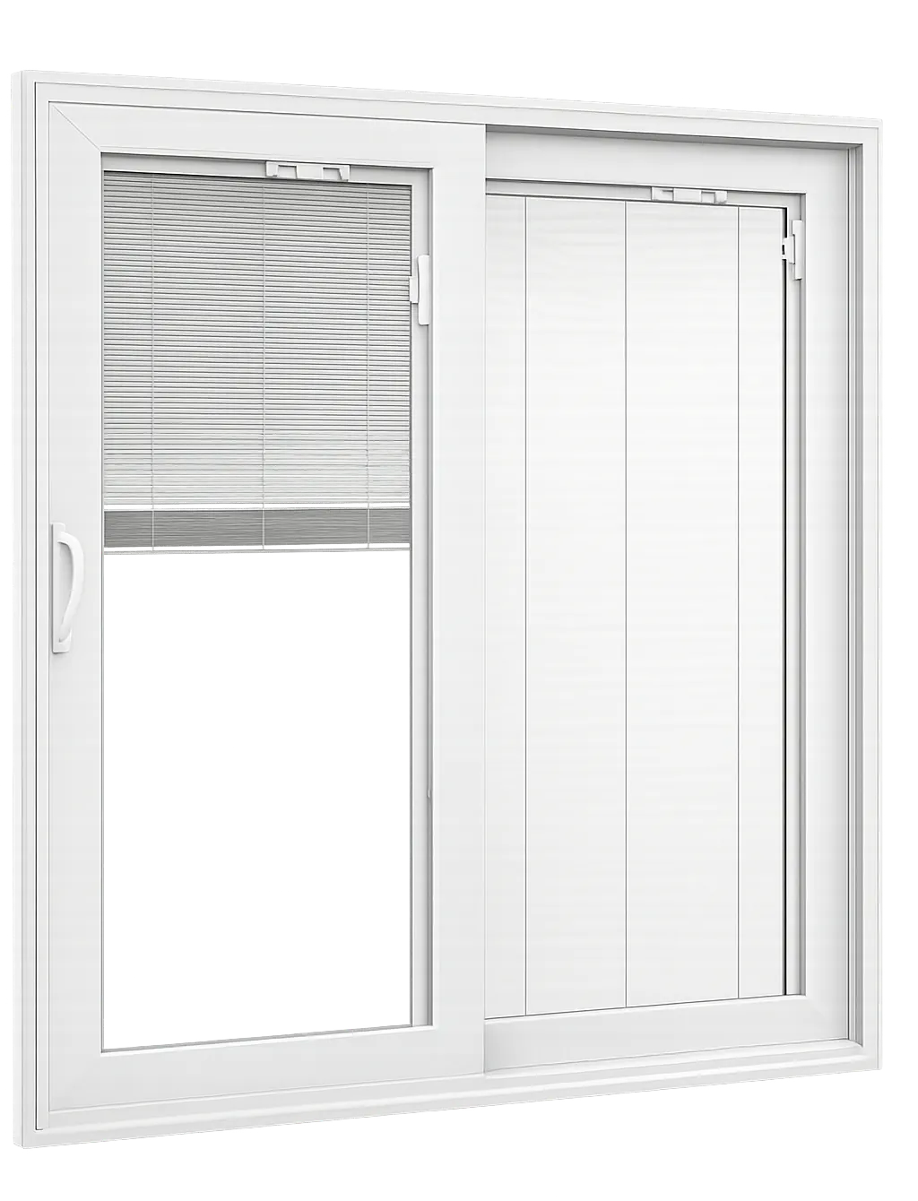Porte-patio avec stores intégrés entre les vitres